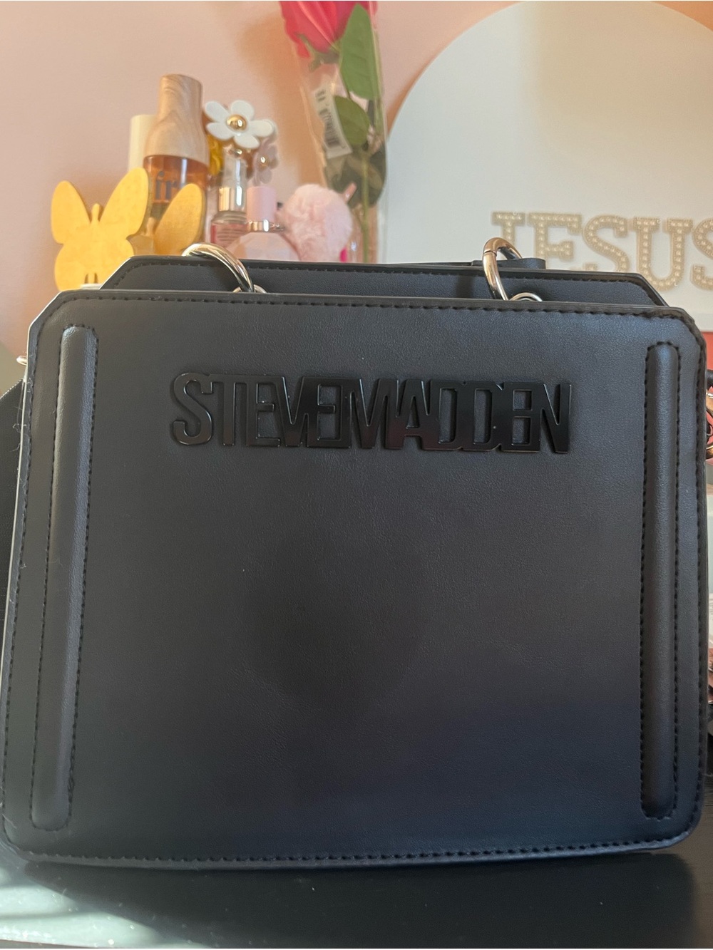 Steve Madden Black Crossbody Bag with Logo Detail